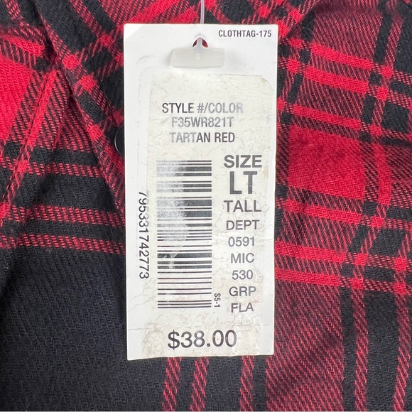 Roundtree & Yorke Portuguese Flannel Shirt Mens Size LT Tall Plaid Red Black NWT - Picture 4 of 12